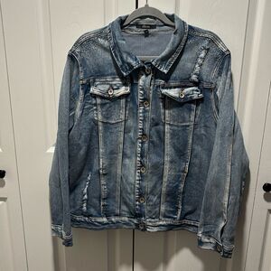 Classic Blue Jean Jacket with Distressed Look
